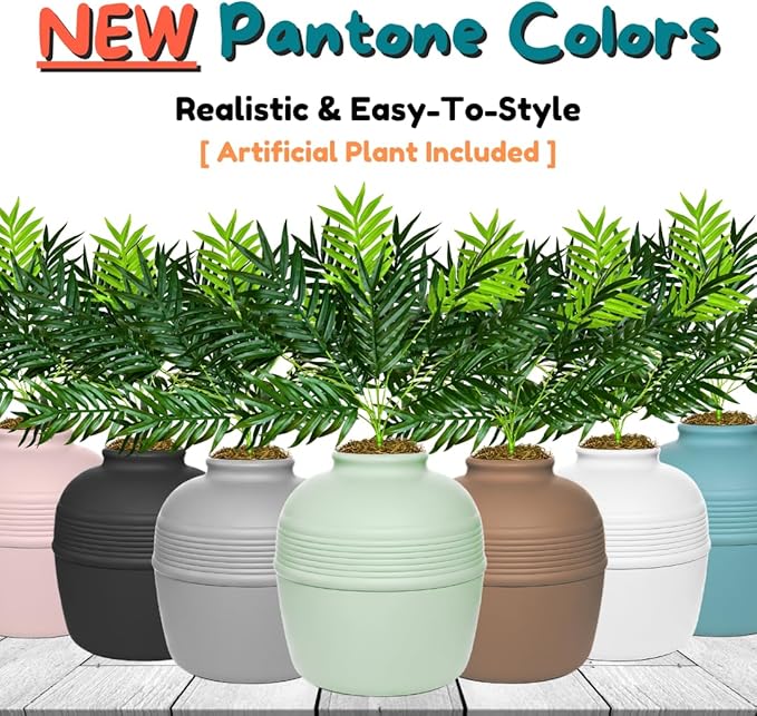 Good Pet Stuff Hidden Litter Box Planter, Decorative Cat Litter Enclosure with Carbon Filter, Artificial Plant, Easy Clean, Removable Liner, Round Style, Essentials Kit, Sage Green