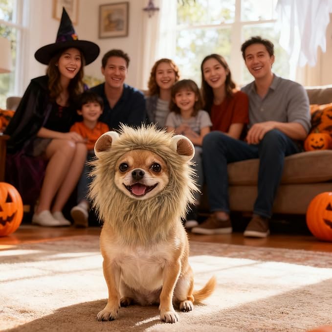Cat Halloween Costumes - Adjustable Lion Mane Wig Pet Costumes for Cats (S)