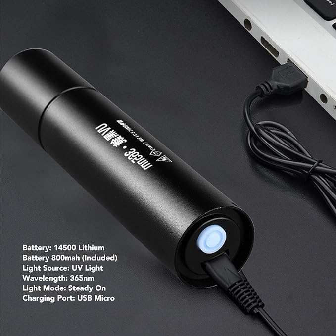 Horoper USB Rechargeable 3W 365nm Flashlight - LED Ultraviolet Flashlight with Black Filter Lens - Aluminum Alloy Shell - Pet Urine Detector for Dog and Cat Urine