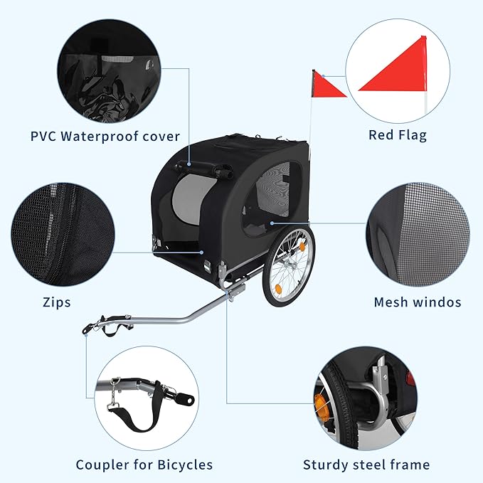 【Upgraded】 Dog Bike Trailer for Medium Large Dogs - Convertible to Jogging Stroller, 88Lbs Capacity, Waterproof & Ventilated Design with Safety Flag, Universal Hitch for 20-29" Bikes