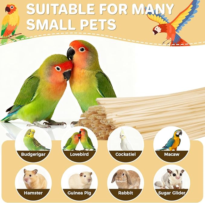 MAQIHAN Bird Chew Toys - 200 Count Natural Wheat Straw Parrot Shredding Foraging Toy for Beak,Interactive Bird Cage Toys for Parakeets, Cockatiels, Conures, Cockatoos