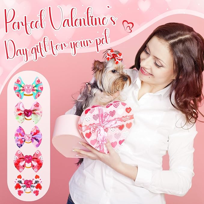 Reginary 300 Pack Dog Bows Grooming Cute Dog Hair Bows Girl with Rubber Bands Small Puppy Bowknots Colorful Hair Accessories for Dogs Puppies Pets Gift (Heart Style)