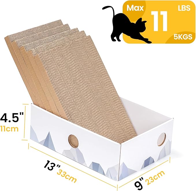 Cat Scratcher Box with Heavy-Duty Double-Sided Cardboard Pad, Cardboard Lounger, Interactive Hole Design, Cat Bed for Indoor Cats, White, Medium - 5 Pack