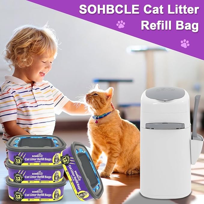 Cat Litter Refill Bags| 4-Pack Cartridges Compatible with Genie Cat Litter Refills Standard,Plus and Style Pail | Superior Odor Control (NOT Compatible with XL)