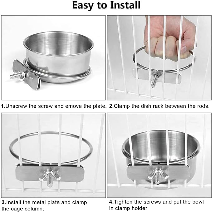 8 pcs Bird Feeding Dish Cups, Parrot Stainless Steel Food Bowl Cage Water Feeder with Clamp Holder for Parrots Cockatiel Budgies Lovebird Parakeet Feeding Cups with 8 Spoon
