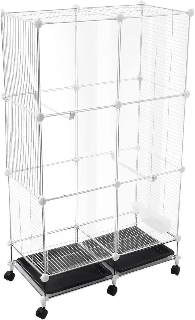 49 Inch 3-Tier Big Bird Cage with Food & Water Bowls Parakeet Bird Cage with Stand, Wheels Metal Birdcage Parrot Cage for Parakeet, Lovebirds, Ringneck, Cockatiels (Clear, 3-Tier-Roofless)