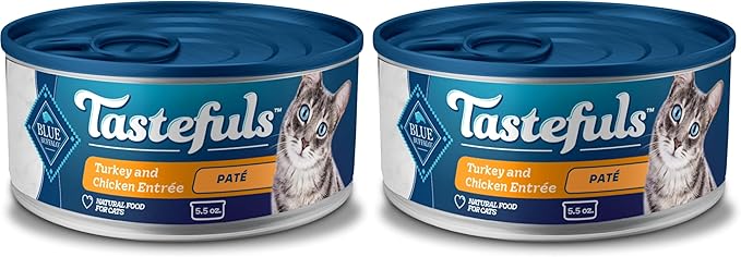 Blue Buffalo Tastefuls Wet Cat Food Paté,Made with Natural Ingredients,Turkey and Chicken Entrée,5.5-oz Cans,(Pack of 48)