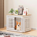 32" Heavy Duty Dog Crate Furniture for Small,Medium and Large Dogs,Rustic Wooden Dog Cage Kennel Indoor Furniture with Waterproof Top,Decorative Pet House Side End Table (White & Wood)