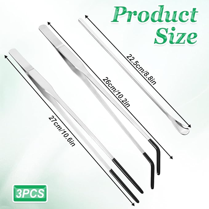 3 Pcs Reptile Feeding Tweezers, Long Aquarium Tweezers Stainless Steel Feeding Tongs with Rubber Tipped Aquariums Tools Feeder for Fish Lizard Gecko Snake Spider Bearded Dragon Lovers