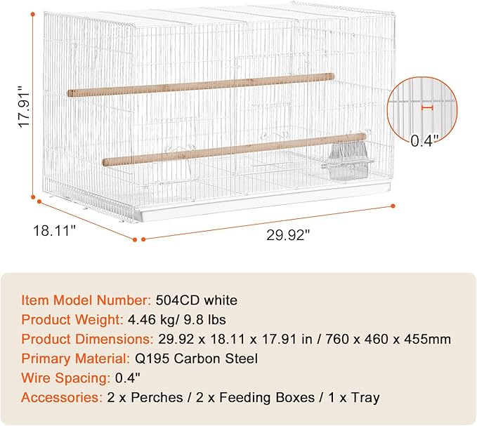 Happybuy 30-inch Stackable Flight Bird Cage for Small Parrots Like Canaries, Cockatiels, Lovebirds, Finches, Budgies, Conures and Macaws. Portable Pet Birdcage with Handle and Perches