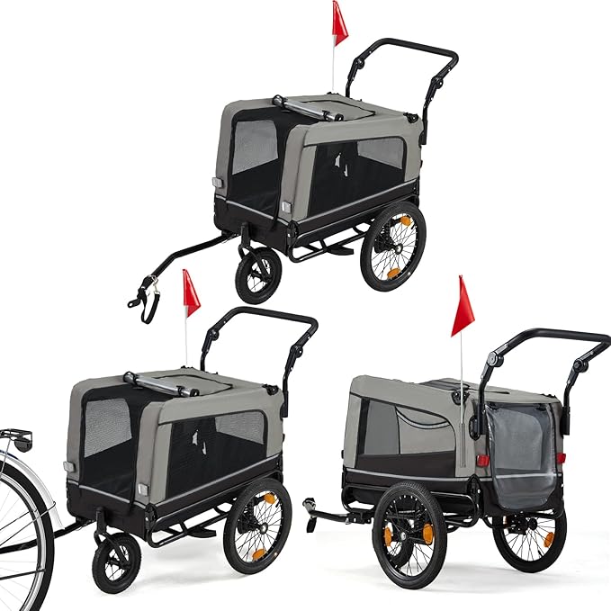 Foldable Pet Bike Trailer for Dogs up to 88 lbs – Universal Hitch Bicycle Carrier with Shock‑Absorbing Tires, Mesh Ventilation & Quick‑Release Wheels (55″/57″)