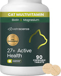VetriScience 27+ Active Health Chewable Tablets, Nu Cat Daily Multivitamin for Cats and Kittens, Balanced Vitamins, Minerals and Antioxidants, Health and Wellness Support, Fish, 90 Count