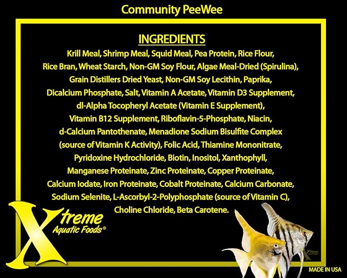 Xtreme Community Peewee 1.5mm Pellets: Slow Sinking & Ideal for Community Fish - Boosts Immune & Digestive Health, Enhances Color & Energy, Max Protein Fish Food – USA Farm Grown (20oz)