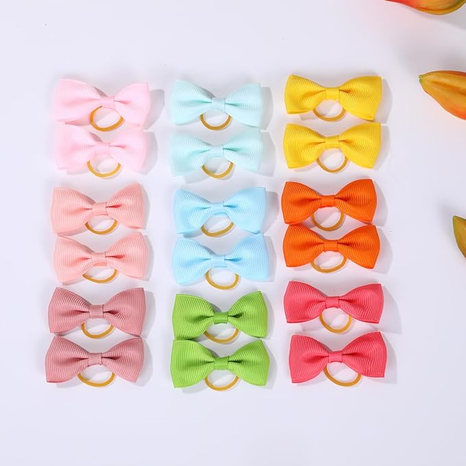 Puppy Dogs Hair Barrettes Bows with Rubber Bands,Hair Accessories Bow Pet Grooming Cute Pet Small Hair Bowkno (60pcsStyle A)
