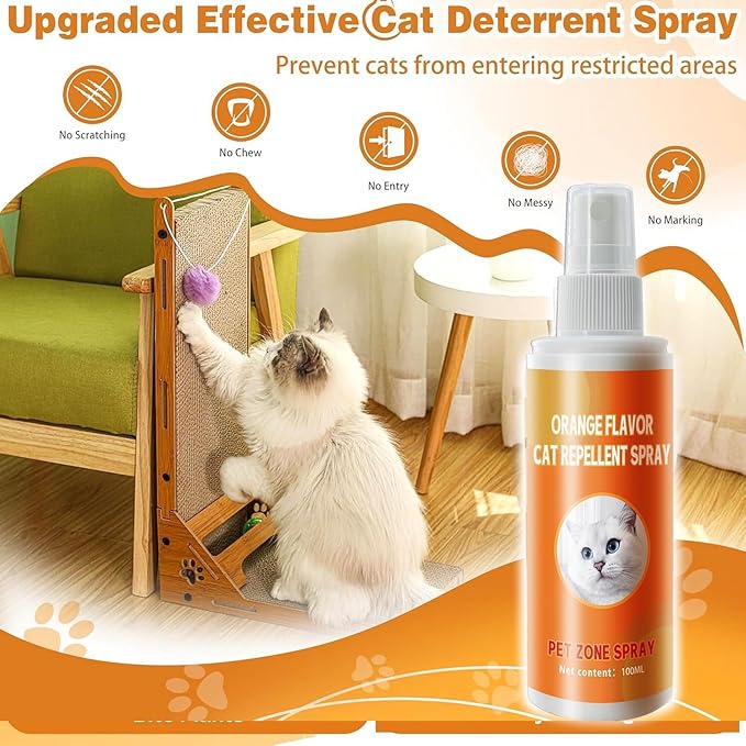 Cat Deterrent Spray, Natural Cat Spray Deterrent for Urine Marking & Scratching, Safe Indoor & Outdoor Effective Cat Scratch Deterrent Training Aid for Furniture - 2 Pcs