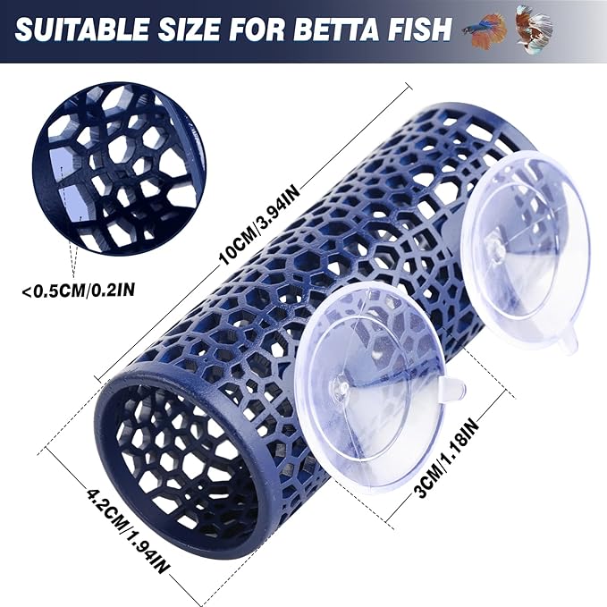 Abizoo Betta Fish Tunnel, Navy Blue Betta Sleeping Tube Safe Hollow Design for Small Fish & Shrimp Ideal Toys for Bettas Guppies Resting Tank Accessories Hammock, Aquarium Decorations Hideout