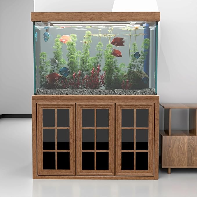 175 Gallon Glass Aquarium with Aluminum Cabinet - Including Sump for Filtration and Circulation, Plumbing, LED, Brown
