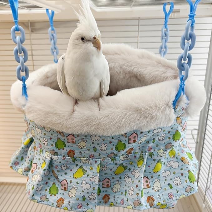 2 in 1 Warm Bird Carrier Bag, Bird Hammock Bed for Cage, Winter Travel Bag, Portable Parrot Outing Bag for Lovebird, Budgie, Conure, Quaker, Small Medium Birds (Yellow,Large)