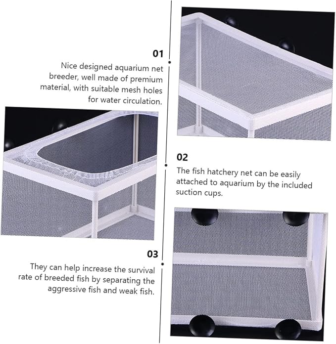 balacoo 3pcs Fish Hatchery Breeding Box Mesh Fish Breeding Tank Aquarium Isolation Box Suction Cup for Easy Install