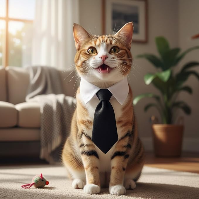 2 Pcs Cat Collar with Bowtie, Adjustable Necktie Tappy Cat Tie, Cats Bowtie, Formal Dog Tux with Hook-Loop Closure for Small Dogs Cats Wedding Party Photo Costume Attire