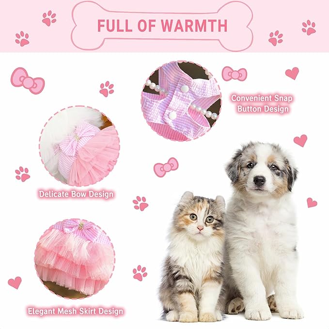 Dog Dresses, Fashion Pet Dog Clothes, Striped Mesh Puppy Dogs Princess Dresses (Pink/Blue/Denim(3pack), Medium)