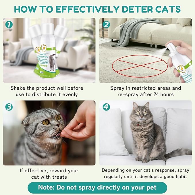 Cat Deterrent Spray, Natural Cat Repellent for Indoor & Outdoor Use, Safe Anti-Scratch Furniture Protector, Effective Cat Training Aid Spray for Sofa, Carpet & Door 150ml