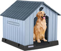LEMBERI Plastic Dog House for Medium Dogs, Durable Waterproof Indoor Outdoor Doghouse with Air Vents and Elevated Floor, Easy to Assemble (Gray, 33.5" L x 31.5" W x 33.9" H)