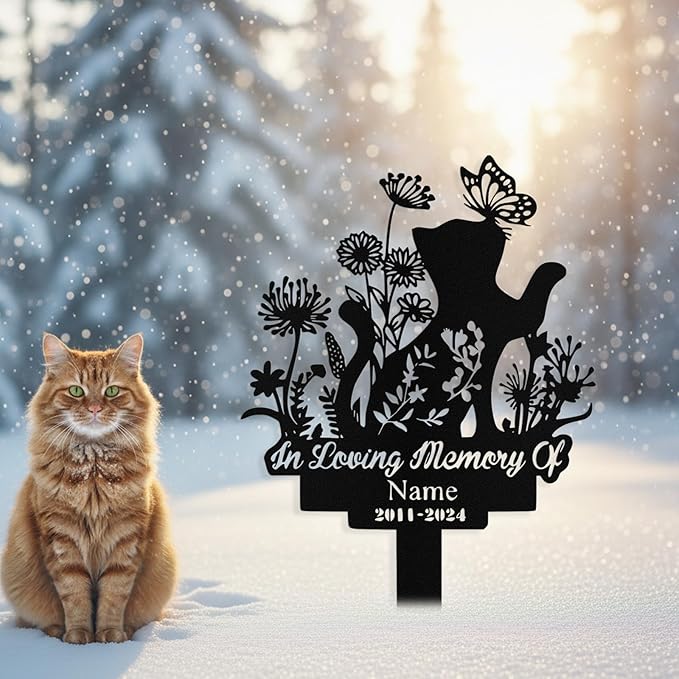 Custom Cat Grave Marker Outdoor, Personalized Metal Cat Memorial Grave Stake with Name and Date, Outdoor Waterrproof Cats Memorial Plaque