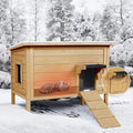 BRIOPAWS Feral-Outdoor-Cat-House-Insulated | Outside-Cat-Shelter for Winter | Weatherproof | Large Wooden Pet House for Multiple Cats | Foldable Ladder | Acrylic Side Window | Brown