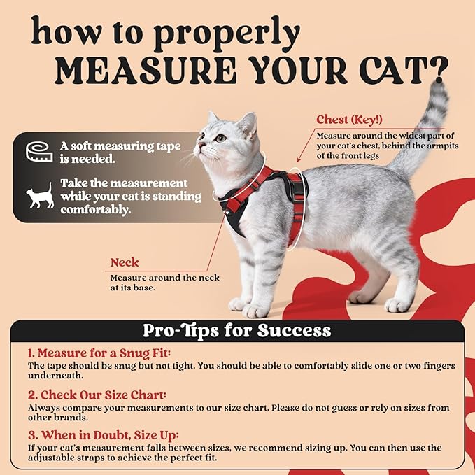 rabbitgoo Cat Harness and Leash for Walking, Escape Proof Soft Adjustable Vest Harnesses for Cats, Easy Control Breathable Reflective Strips Jacket, Black & Red, XS