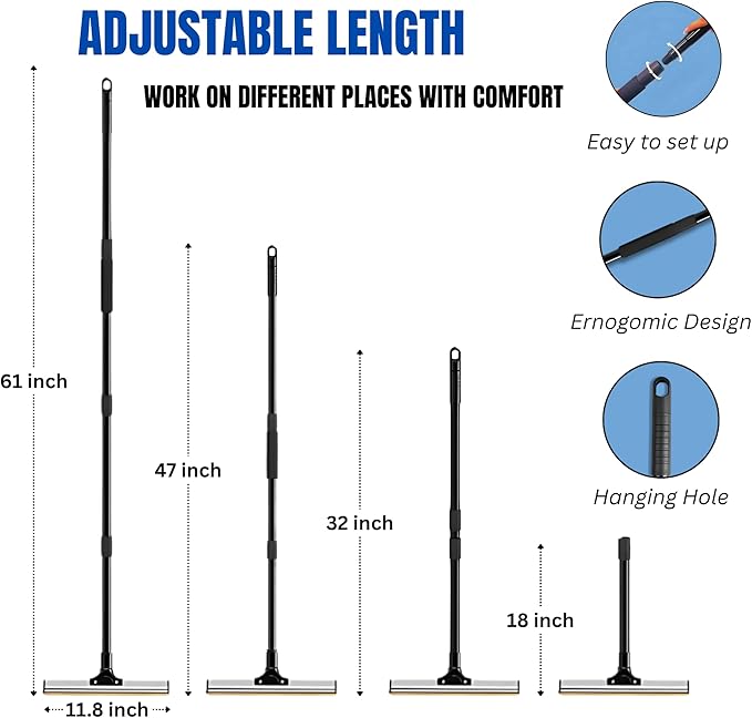 2025 Dual-Edge Carpet Rake for Pet Hair Removal & Fluffing Matted Carpet – 61" Adjustable Handle, Deep Clean Dog & Cat Hair Remover, Reusable Scraper for Rugs, Low Pile Carpet, Couch & Stairs