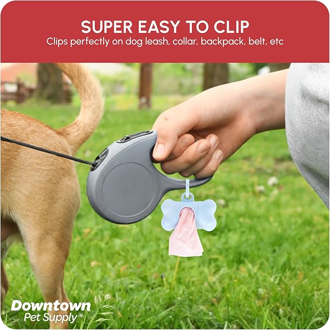 Downtown Pet Supply Unscented Poop Bags for Dogs with Dispenser, 500 Count - Leak-Proof Dog Waste Bags and Bone-Shaped Dog Poop Bags Holder for Leash - Pastel Rainbow, 12.5" x 8.5"