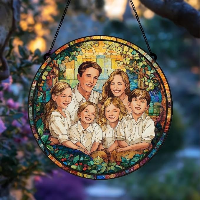 Personalized Couples Photo Stained Glass Catcher, Custom Photo Portrait Couple Family Stained Glass Window Hanging Catcher, Gifts for Newlyweds, Wedding, Couple, Valentine's Day Gift/26