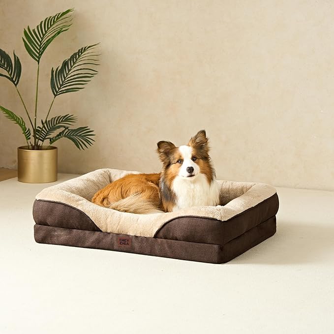 EHEYCIGA Orthopedic XXL Dog Bed for Large Sized Dog, 52x41x8 Inch Extra Large Memory Foam Dog Couch Bed with Sides, Waterproof Liner & Washable Removable Cover, Bolster Pet Sofa, Brown