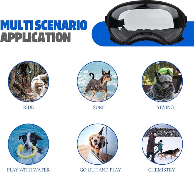 Pacify Dog Goggles for Large Dogs, UV Protection Dog Sunglasses with Adjustable Strap for Medium Large Dog Pet Glasses (Clear)