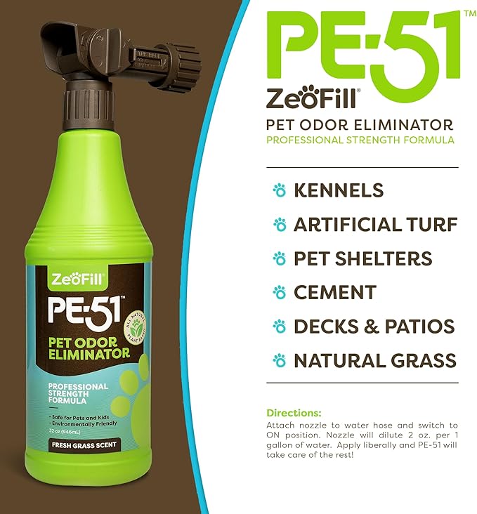 Zeofill® Artificial Turf Cleaner & Pet Odor Eliminator Premium Bundle – 8LBS OdorZorb, 1 Gal PE-51, 32oz PE-51 w/Nozzle – for Turf, Grass, Litter Box – Organic & Natural