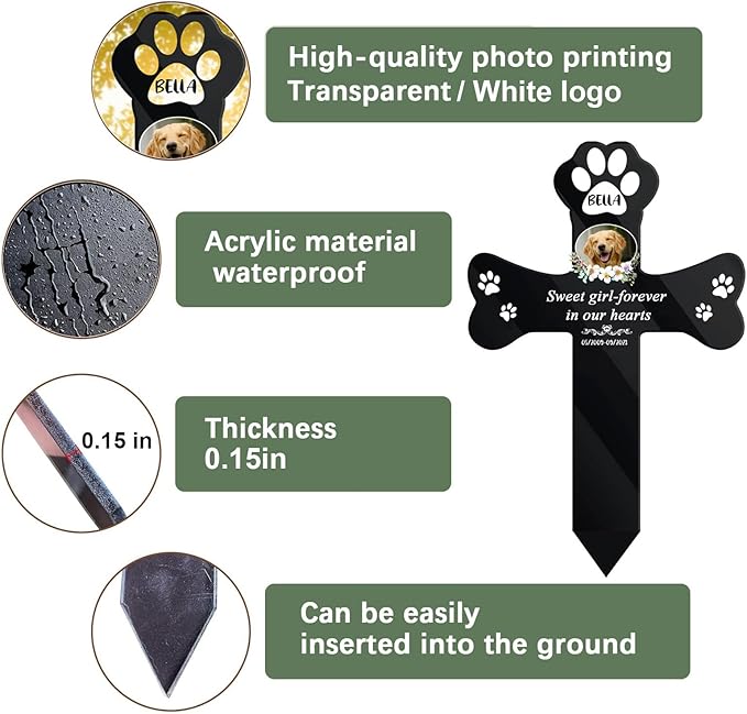 Personalized Dog Grave Markers Outdoor - Custom Pet Headstones for Dogs with Photo, Weatherproof Acrylic Memorial Plaque Stake, Sympathy Gifts for Loss of Dog, Garden Stone Alternative