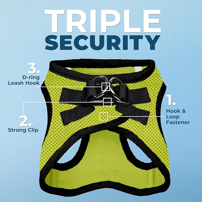 Best Pet Supplies Voyager Step-in Air Harness - All Weather Mesh, Reflective, No Pull Harness for Dogs, Cats - Secure with Hook & Loop Fastener, Buckle, Double D-Rings - Lime Green/Black Trim, XL