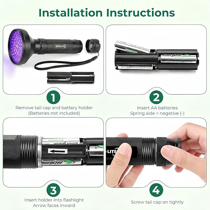 ESCO LITE UV Flashlight Black Light, 100 LED 395 nM Ultraviolet Flashlights UV Blacklight Detector for Dog Urine, Pet Stains and Bed Bug