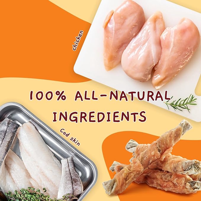 Jungle Calling Dog Treats, High Protein Dog Chewy Treats Health Teeth and Coat, Chicken Wrapped Cod Skin Sticks, Rawhide-Free Cod Fish Skin Snacks for Dogs, 10.6 oz (Pack of 2)
