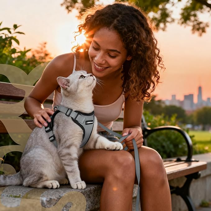 rabbitgoo Cat Harness and Leash for Walking, Escape Proof Soft Adjustable Vest Harnesses for Cats, Easy Control Breathable Reflective Strips Jacket, Grey, XS