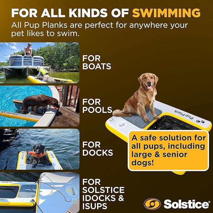 Solstice Inflatable Pup Plank, Dog Water Ramp, Inflatable Dog Pool Ramp for Boats, Docks, Pools – Floating Platform for Pets, Above/Inground Pool Use