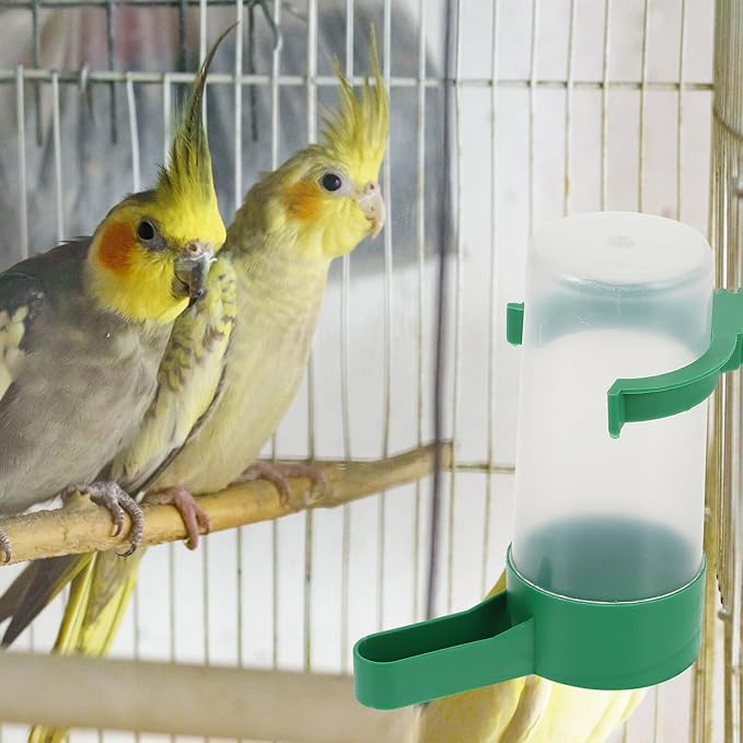 POPETPOP Automatic Bird Water Dispenser with Spill-Resistant Design 3.3-Inch Outlet Plastic Parakeet and Parrot Cage Feeder for Home and Aviary Use
