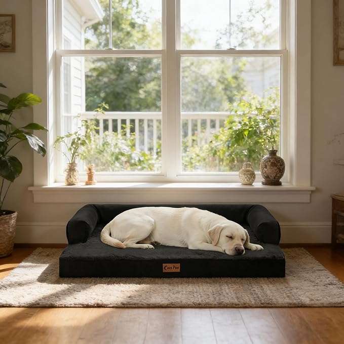 Orthopedic Dog Beds for Large Sized Dogs, Waterproof Egg Crate Foam Medium Dog Couch Beds for Crate 35x22Inch, Washable Pet Beds with Removable Cover and Nonskid Bottom, Black