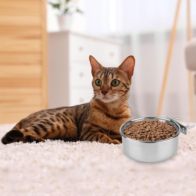 Hypeety Stainless Steel Bird Food Water Bowl Parrot Cage Accessories for Parakeet Bird Dog Cat Parrot Rabbit (Large,5.5 * 2.3in)