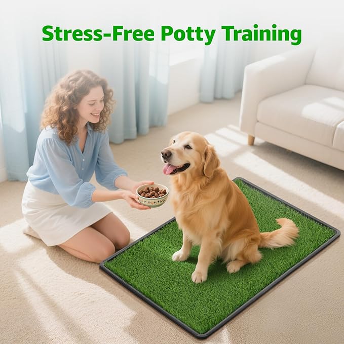 Dog Grass Pad with Tray Large 41''x26'', Portable Dog Litter Box with Artificial Grass Turf Mat & Washable Pee Pad for Puppy Training, Pet Loo Perfect for Indoor/Outdoor Patio Balcony Use