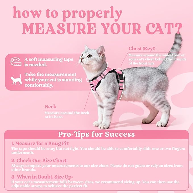rabbitgoo Cat Harness and Leash for Walking, Escape Proof Soft Adjustable Vest Harnesses for Cats, Easy Control Breathable Reflective Strips Jacket, Pink, XS