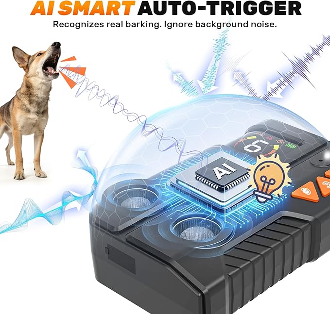 2026 Anti Barking Device for Dogs, Automatic Ultrasonic Dog Bark Deterrent with AI Detection, 2 Enhanced Emitters, 4 Adjustable Modes, IPX6 Rechargeable Stop Barking Device for Indoor Outdoor