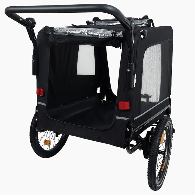 Extra Large Dog Bike Trailer, 2-in-1 Convertible Pet Stroller Cart Bicycle Carrier with Swivel Wheels & Universal Hitch, Foldable Pet/Cargo Carrier for Bicycles Camping Hiking