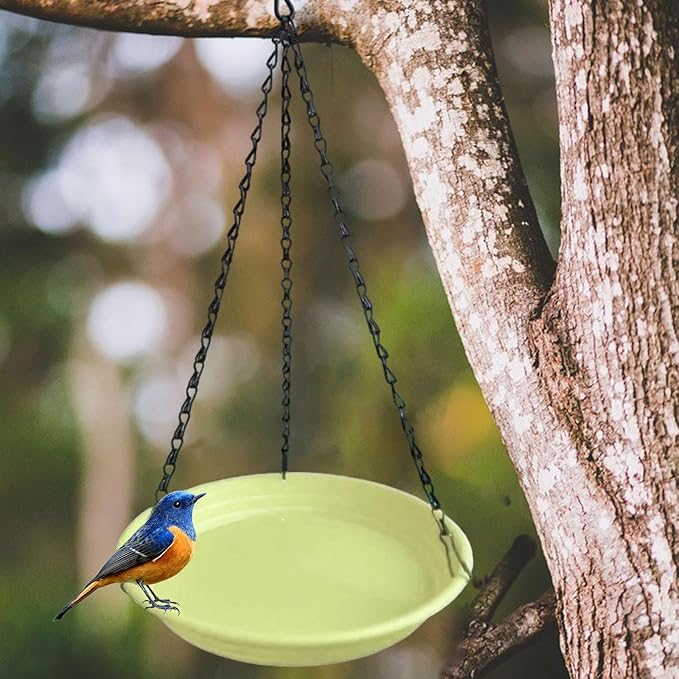 Hanging Bird Feeder and Waterer Tray Water Feeding Bowl Garden Decor with Chains Sturdy Birds Water Station for Backyard Yard, Yellow